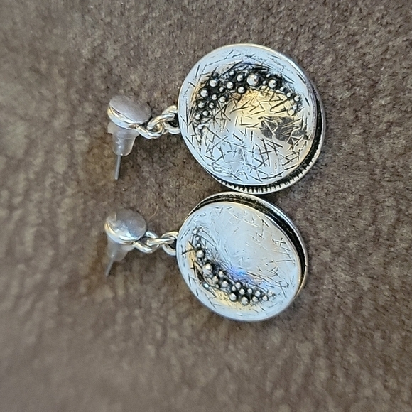 Space Age Nebula Etched Disc Dome Abstract Dangle Post Earrings - Picture 2 of 6